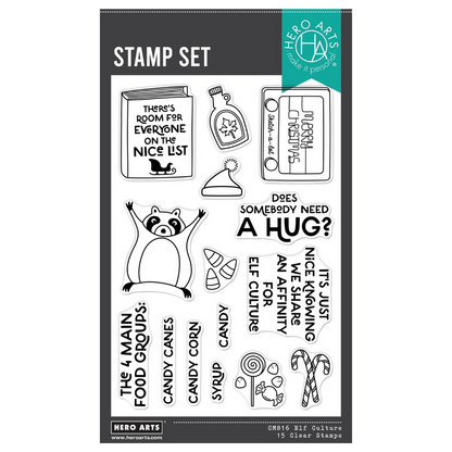 Hero Arts stamp set with various stamps and text on a white background