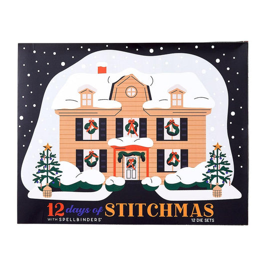 The 12 Days of Stitchmas 2025 Advent Calendar box showing all the included projects.