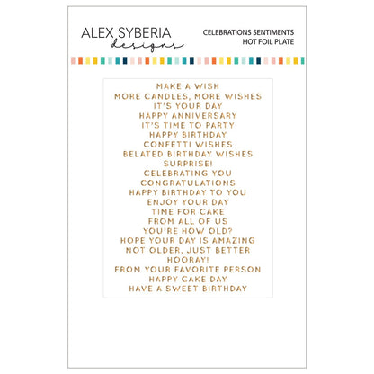 Alex Syberia Designs Celebrations Sentiments Hot Foil Plate - CraftSource Market: Craft Supplies & Kits Foiling and Letterpress