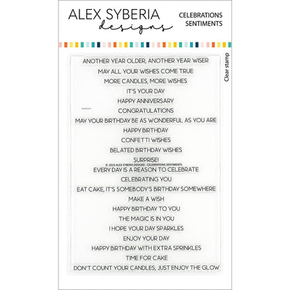 Alex Syberia Designs Celebrations Sentiments Stamp Set - CraftSource Market: Craft Supplies & Kits Papercraft > Stamps > Photopolymer Stamps