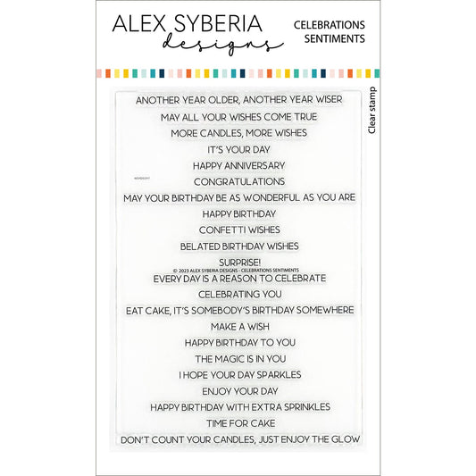 Alex Syberia Designs Celebrations Sentiments Stamp Set - CraftSource Market: Craft Supplies & Kits Papercraft > Stamps > Photopolymer Stamps