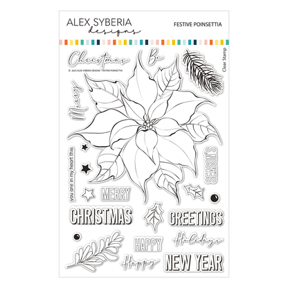 Alex Syberia Designs Festive Poinsettia Stamp Set - CraftSource Market: Craft Supplies & Kits Papercraft > Stamps > Photopolymer Stamps