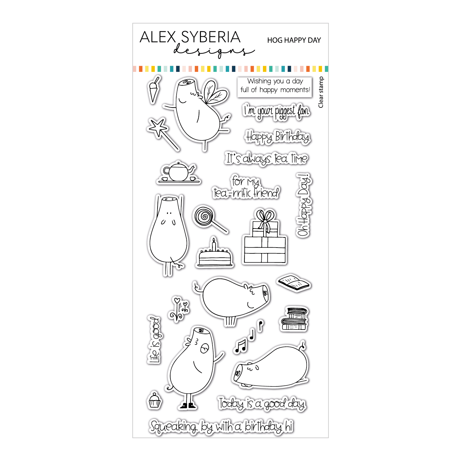 Alex Syberia Designs Hog Happy Day Stamp Set - CraftSource Market: Craft Supplies & Kits Papercraft > Stamps > Photopolymer Stamps