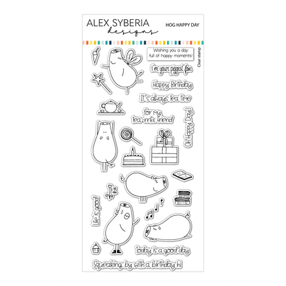 Alex Syberia Designs Hog Happy Day Stamp Set - CraftSource Market: Craft Supplies & Kits Papercraft > Stamps > Photopolymer Stamps