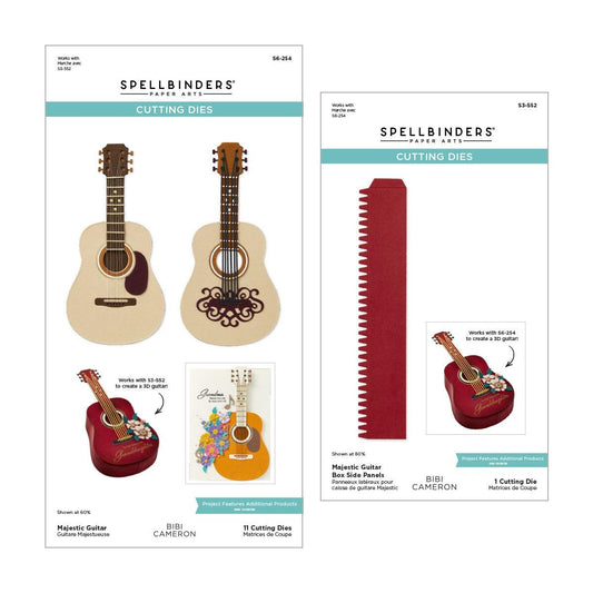 Spellbinders cutting dies for paper crafting with guitar designs on a white background