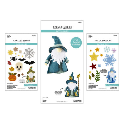 Spellbinders cutting dies with gnomes and autumn-themed elements on a white background