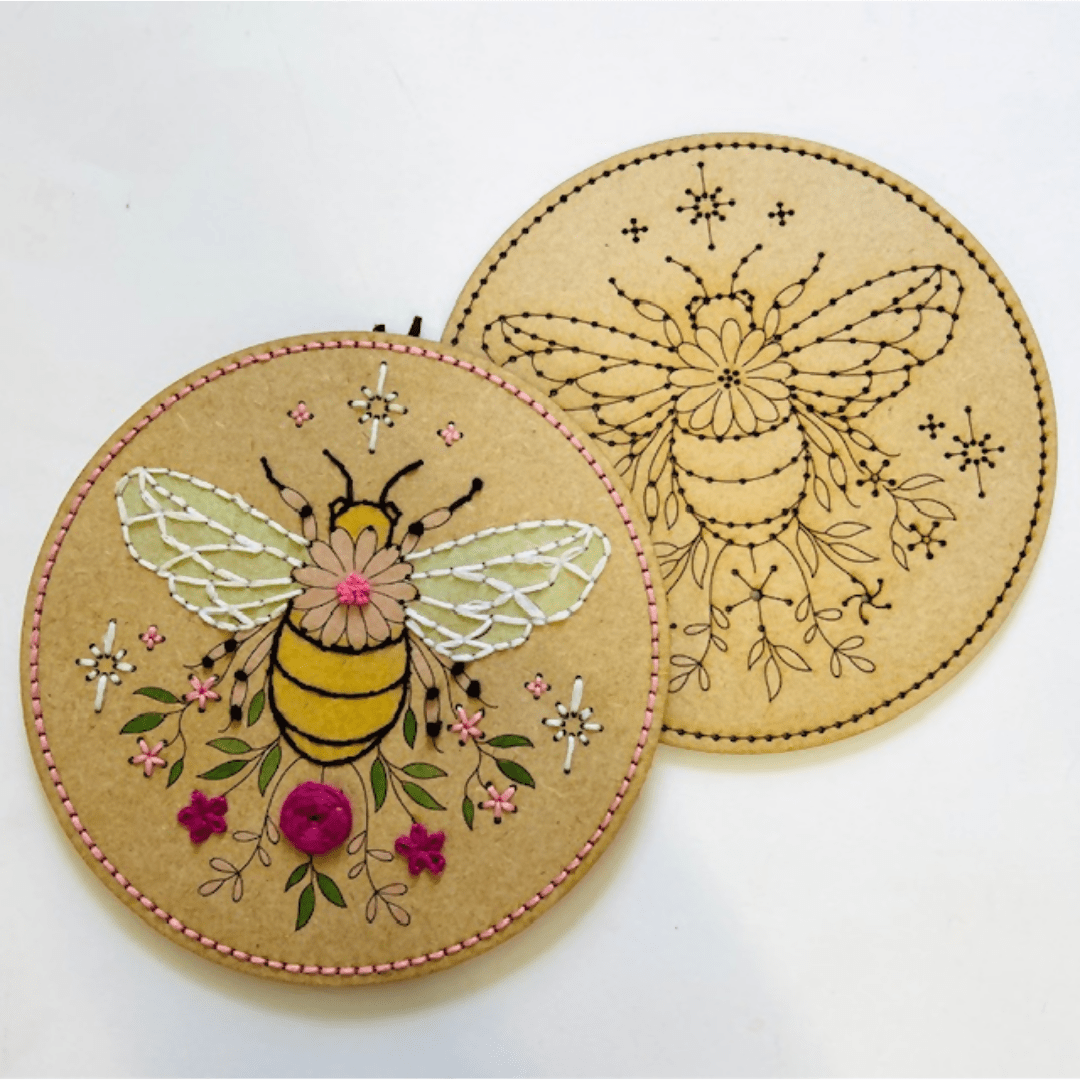 Bee with Flowers Embroidery Kit - CraftSource Market: Craft Supplies & Kits Embroidery