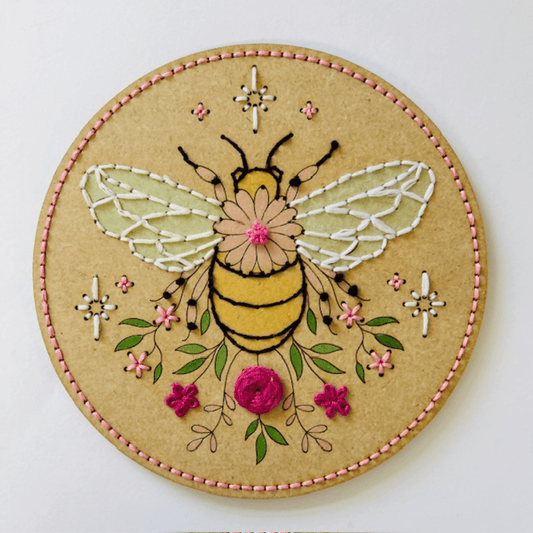 Bee with Flowers Embroidery Kit - CraftSource Market: Craft Supplies & Kits Embroidery