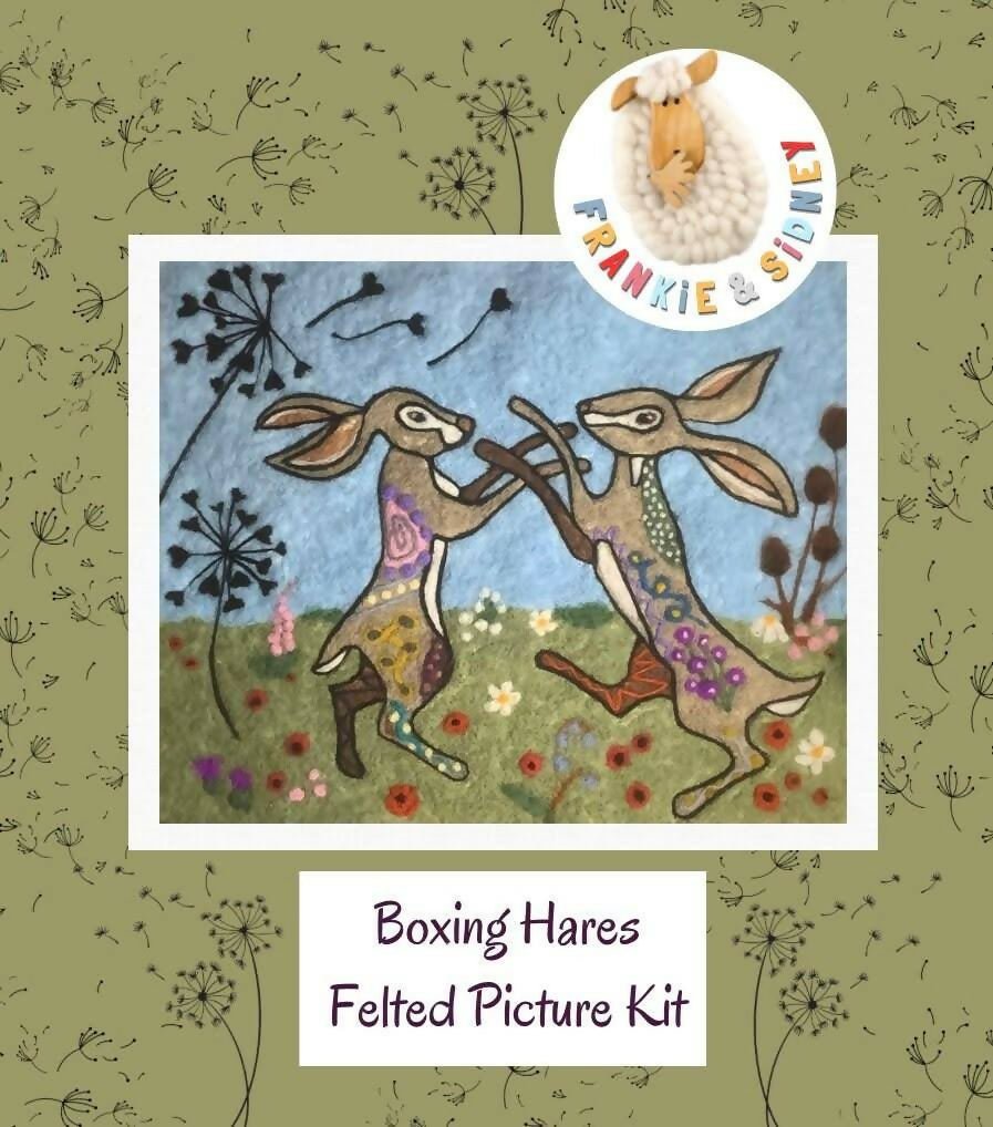 Boxing Hares Picture Felting Kit - CraftSource Market: Craft Supplies & Kits