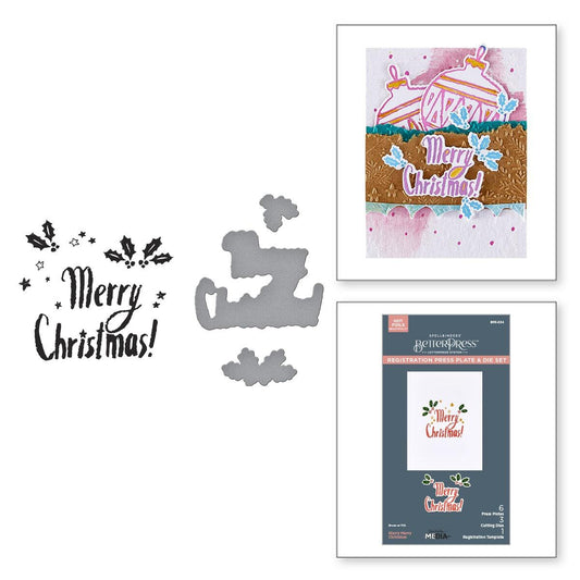 A finished handmade card with a foiled "Merry Christmas" message created with the Starry Merry Christmas set.