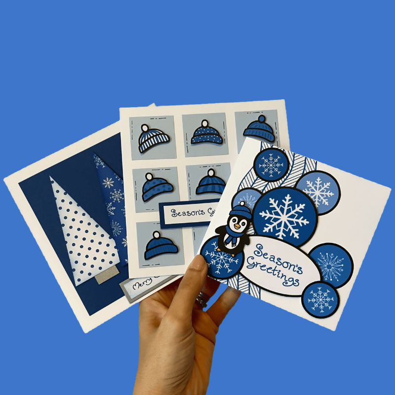 Card Making Kit - Blue Bobble Hats Christmas - CraftSource Market: Craft Supplies & Kits