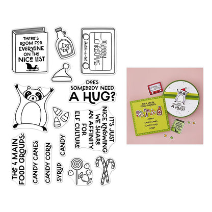 Collection of Christmas-themed stamps and designs on a white background