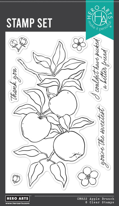 Hero Arts stamp set with apple branch design on a white background