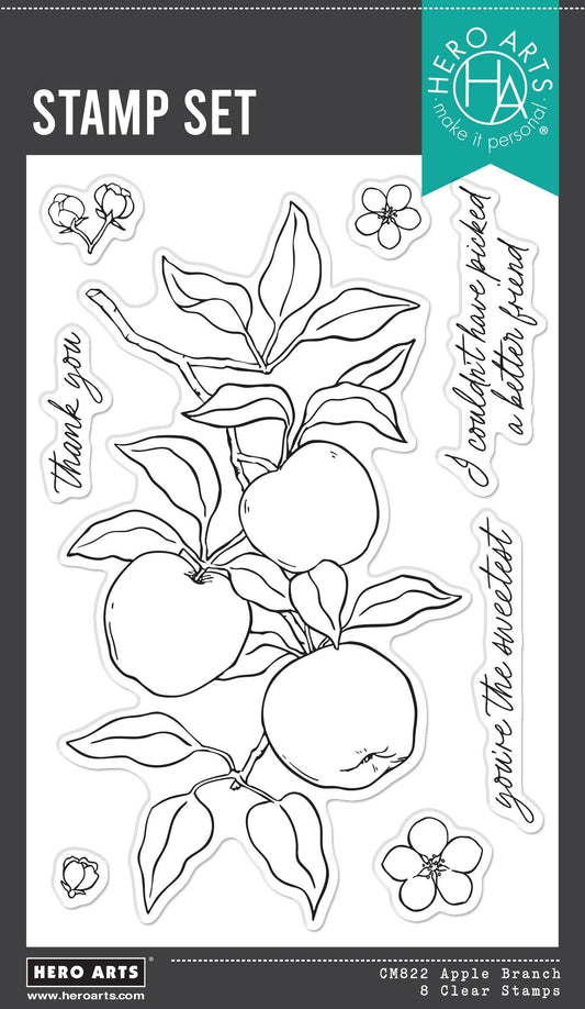 Hero Arts stamp set with apple branch design on a white background