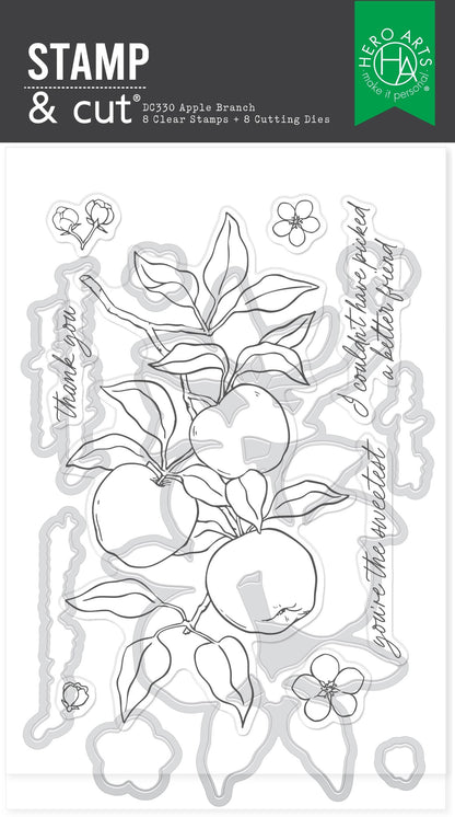 Clear stamp set with apple branch design on a white background