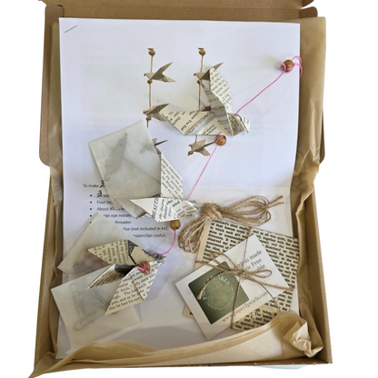 Kit to make 6 hanging origami doves, easy to fold