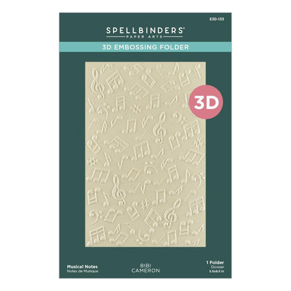 Spellbinders 3D embossing folder with musical notes design on a green background