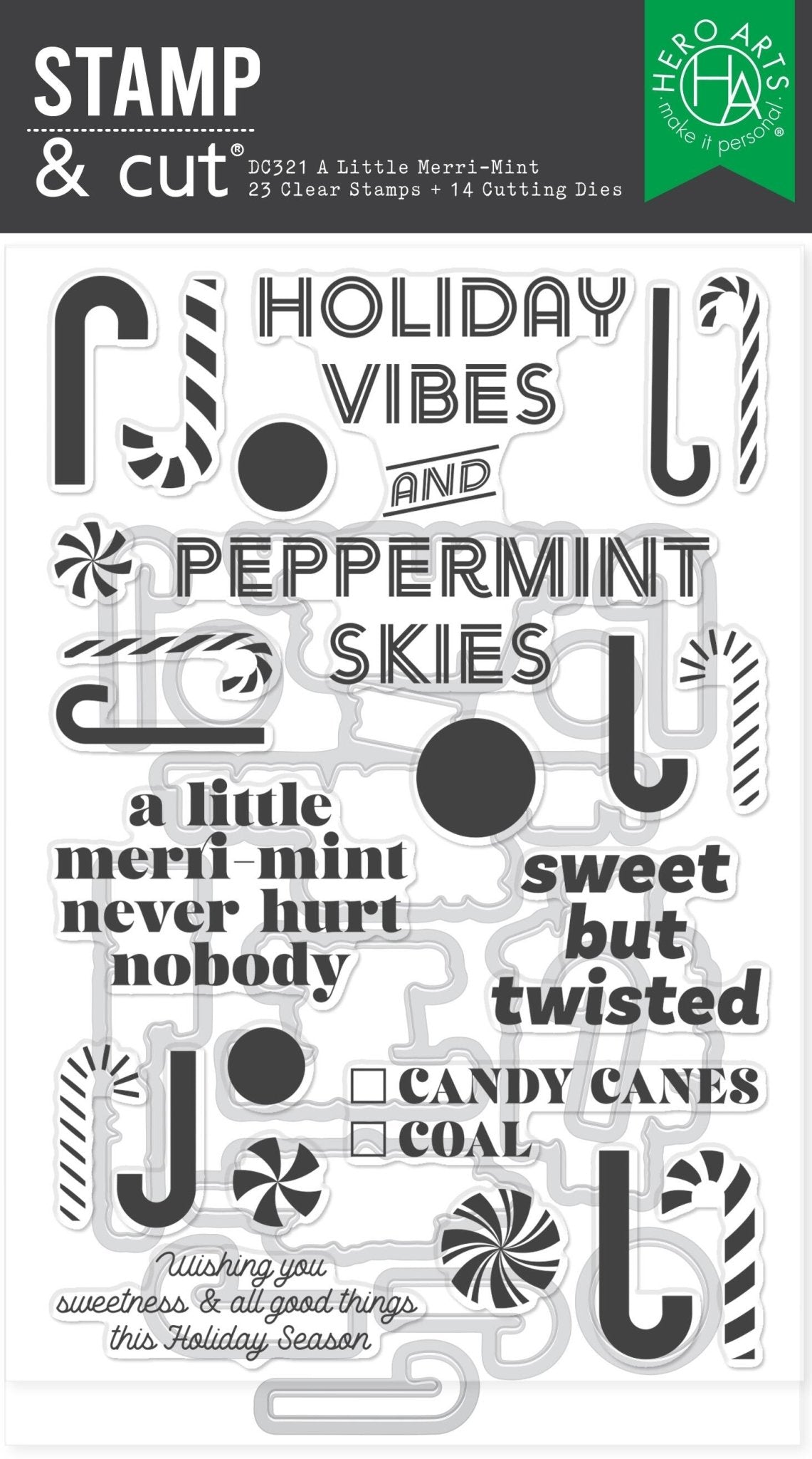 Hero Arts A Little Merri - Mint Stamp & Cut Set from the Candy Cane Season Collection - CraftSource Market: Craft Supplies & Kits Papercraft > Stamps > Photopolymer Stamps