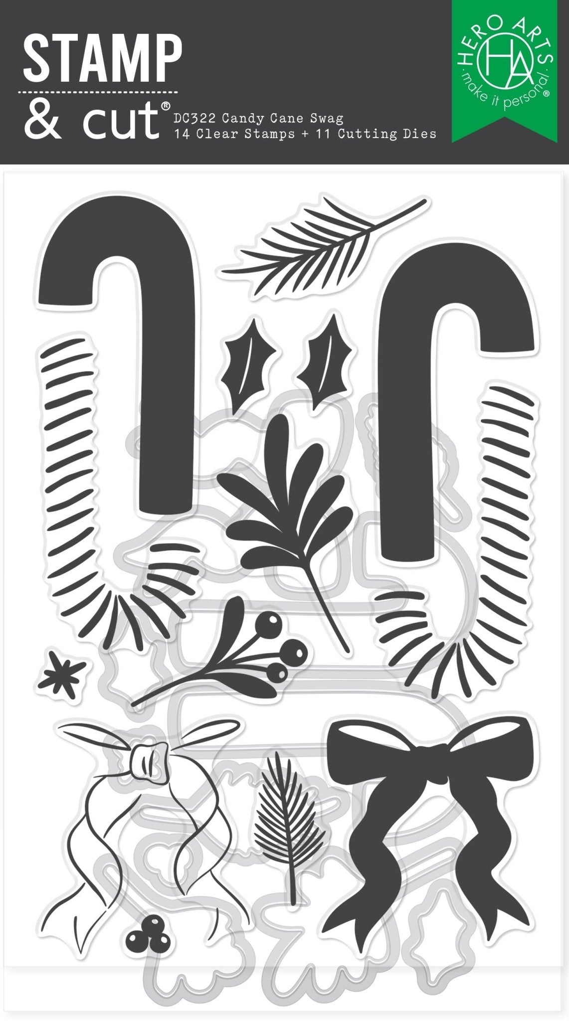 Hero Arts Candy Cane Swag Stamp & Cut Set from the Candy Cane Season Collection - CraftSource Market: Craft Supplies & Kits Papercraft > Stamps > Photopolymer Stamps
