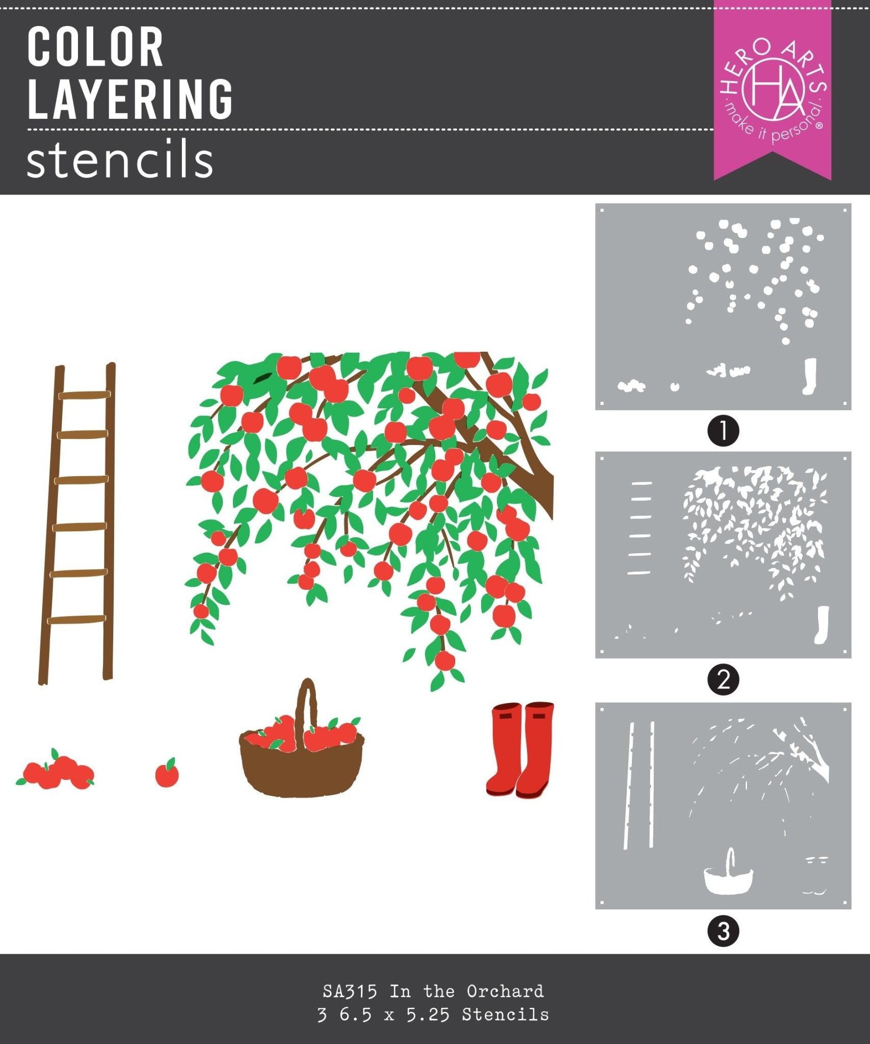 Hero Arts In The Orchard Colour Layering Stencils | I Pick You Collection - CraftSource Market: Craft Supplies & Kits Papercraft > Stencils