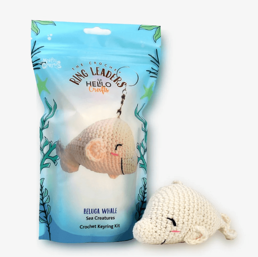 Knitty Critters Ring Leaders - Beluga Whale Crochet Keyring Kit - CraftSource Market: Craft Supplies & Kits Crochet