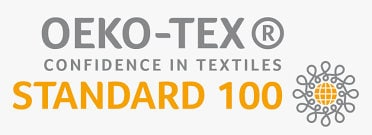OEKO-TEX Standard 100 logo with text and certification symbol on a white background