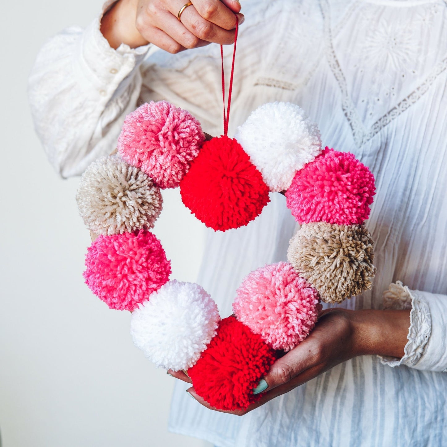 Pom Pom Heart Wreath Kit - CraftSource Market: Craft Supplies & Kits Yarn Craft Kit