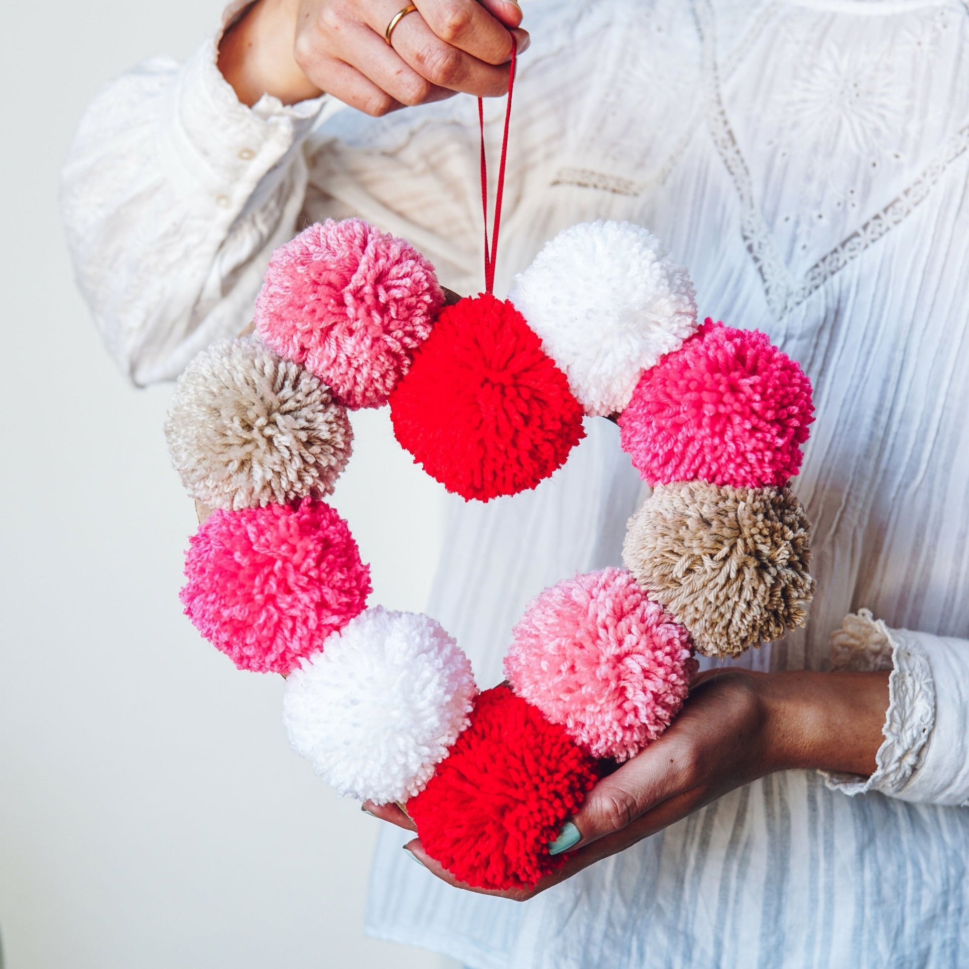 Pom Pom Heart Wreath Kit - CraftSource Market: Craft Supplies & Kits Yarn Craft Kit