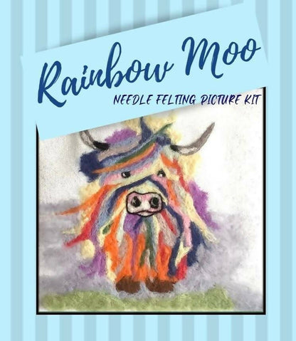 Rainbow Moo Felted Picture Kit - CraftSource Market: Craft Supplies & Kits Needle Felting