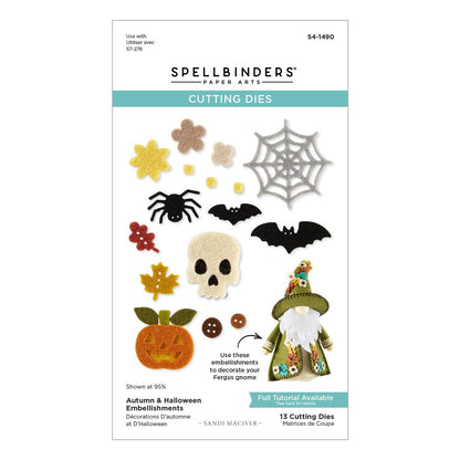 Spellbinders cutting dies set with Halloween-themed embellishments on a white background