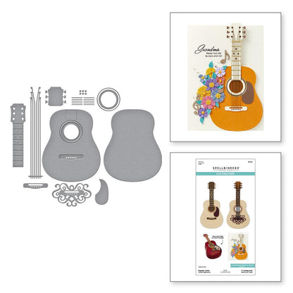 Guitar-themed cutting dies and related products on a white background