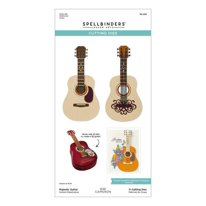 Spellbinders cutting dies packaging with guitar designs on a white background