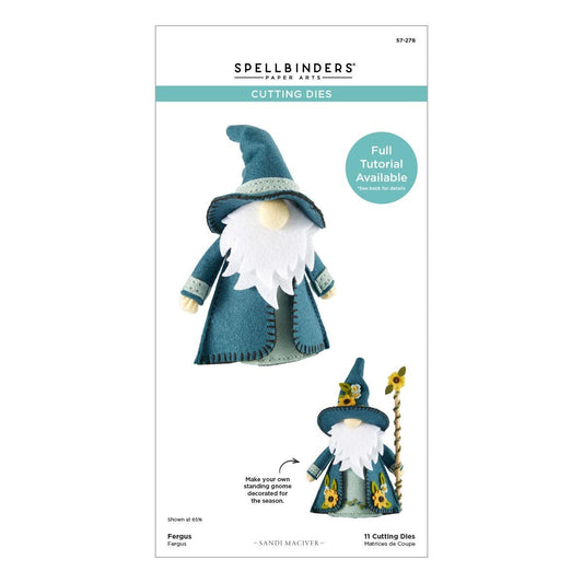 Spellbinders cutting dies packaging with a gnome figure on a white background