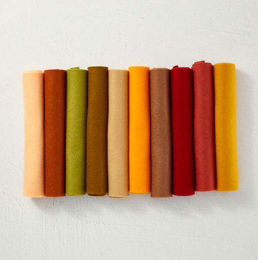 Merino wool felt sheets in various autumn and fall colors.