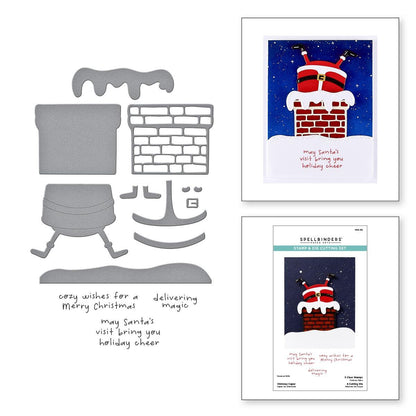 Christmas-themed cutting dies and printed card with Santa Claus design.