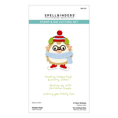 Spellbinders Stamp & Die Cutting Set packaging with a cartoon hedgehog design on a white background.