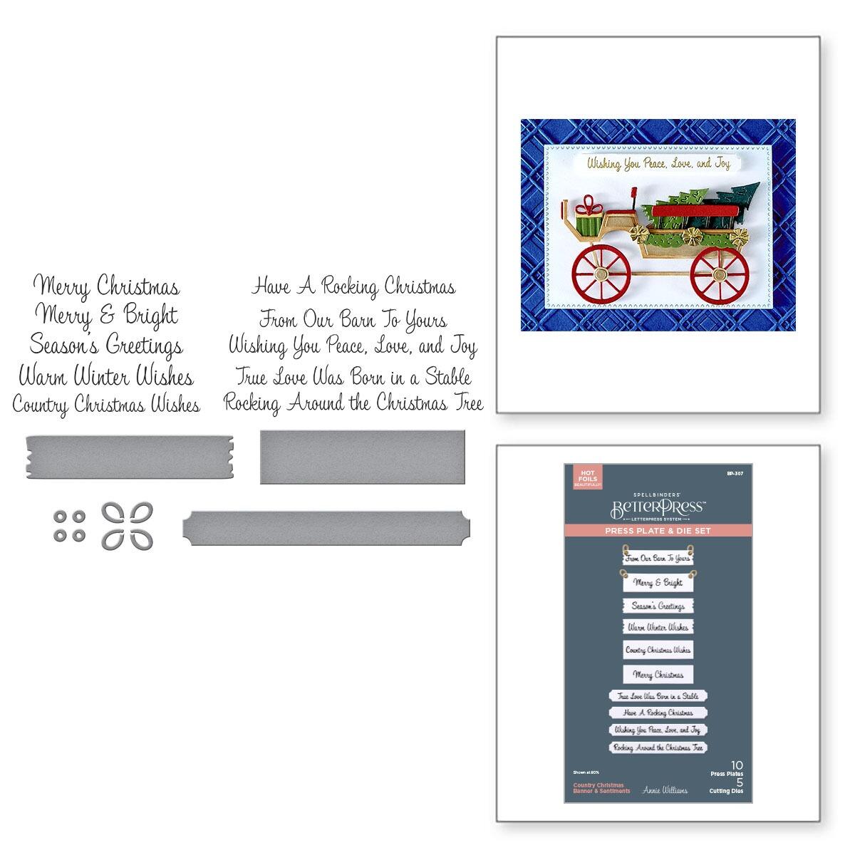 Spellbinders Country Christmas Banner Sentiments Press Plate & Die Set - CraftSource Market: Craft Supplies & Kits Spellbinders > Letterpress > Christmas > Craft Press Plate