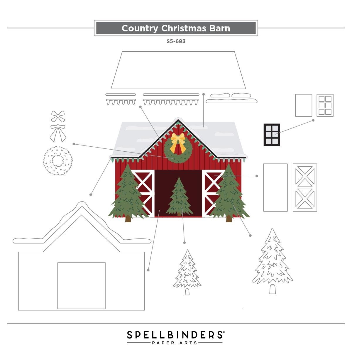 Spellbinders Country Christmas Barn Die Set - CraftSource Market: Craft Supplies & Kits Spellbinders > Dies > Christmas > Craft Die Set