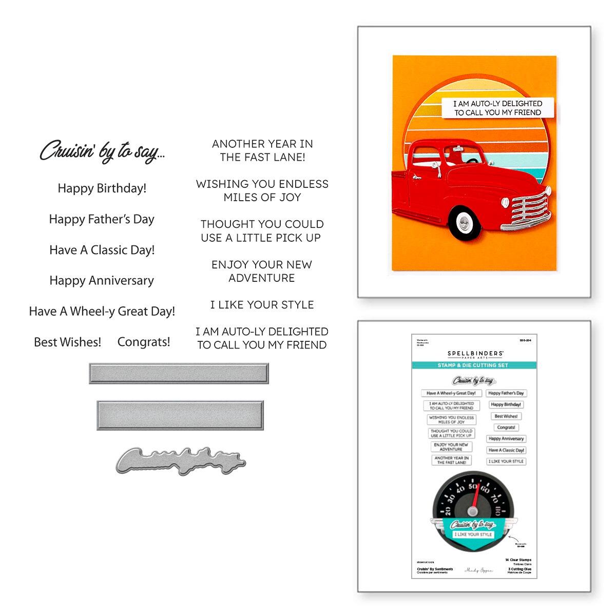 Spellbinders Cruisin' By Sentiments Clear Stamp & Die Set - CraftSource Market: Craft Supplies & Kits Spellbinders > Bundles > Birthday > Craft Bundle