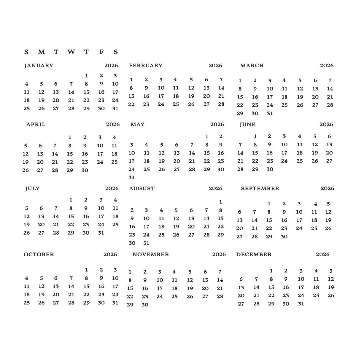 Spellbinders DIY 2026 Calendar BetterPress Plate - CraftSource Market: Craft Supplies & Kits Spellbinders > Letterpress > Christmas > Craft Press Plate