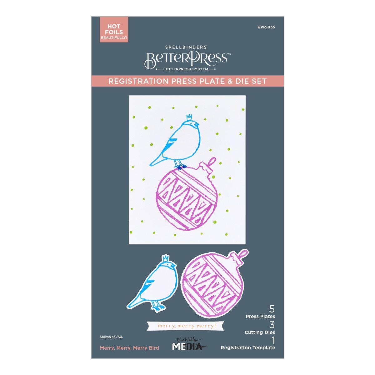 Spellbinders Merry, Merry, Merry Bird Registration Press Plate & Die - CraftSource Market: Craft Supplies & Kits Spellbinders > Letterpress > Christmas > Craft Press Plate
