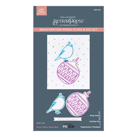 Spellbinders Merry, Merry, Merry Bird Registration Press Plate & Die - CraftSource Market: Craft Supplies & Kits Spellbinders > Letterpress > Christmas > Craft Press Plate