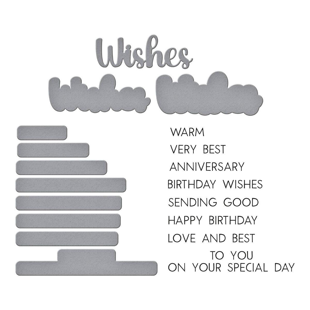 Spellbinders Very Best Wishes Sentiments Clear Stamp & Die Set - CraftSource Market: Craft Supplies & Kits Spellbinders > Bundles > Birthday > Craft Bundle