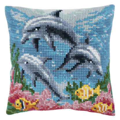 Trimits Cushion Dolphins Cross Stitch Kit - CraftSource Market: Craft Supplies & Kits Embroidery and Cross Stitch