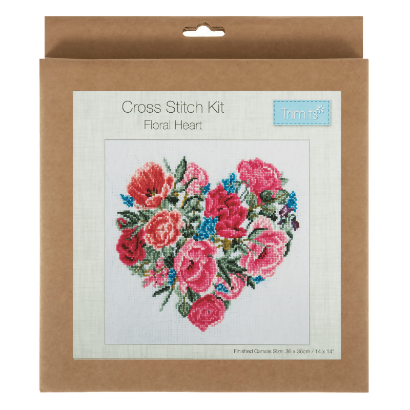 Trimits Floral Heart Large Cross Stitch Kit - CraftSource Market: Craft Supplies & Kits Embroidery and Cross Stitch