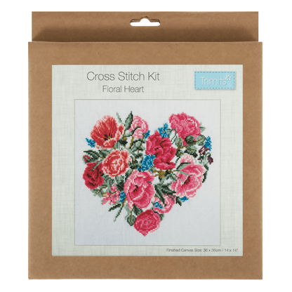 Trimits Floral Heart Large Cross Stitch Kit - CraftSource Market: Craft Supplies & Kits Embroidery and Cross Stitch
