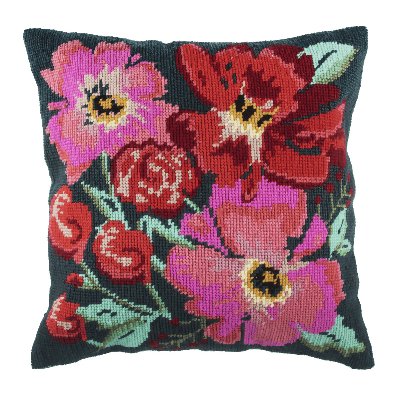 Trimits Painted Florals Half Stitch Cushion Kit - CraftSource Market: Craft Supplies & Kits Embroidery and Cross Stitch