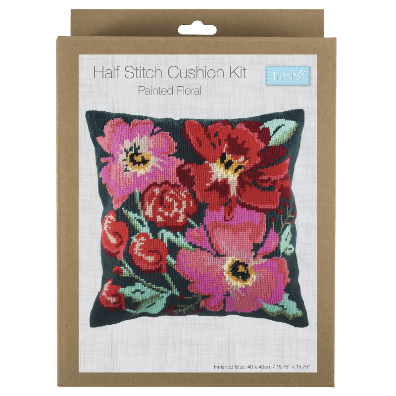 Trimits Painted Florals Half Stitch Cushion Kit - CraftSource Market: Craft Supplies & Kits Embroidery and Cross Stitch