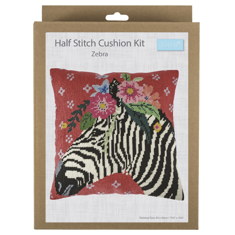 Trimits Zebra Half Stitch Cushion Kit - CraftSource Market: Craft Supplies & Kits Embroidery and Cross Stitch