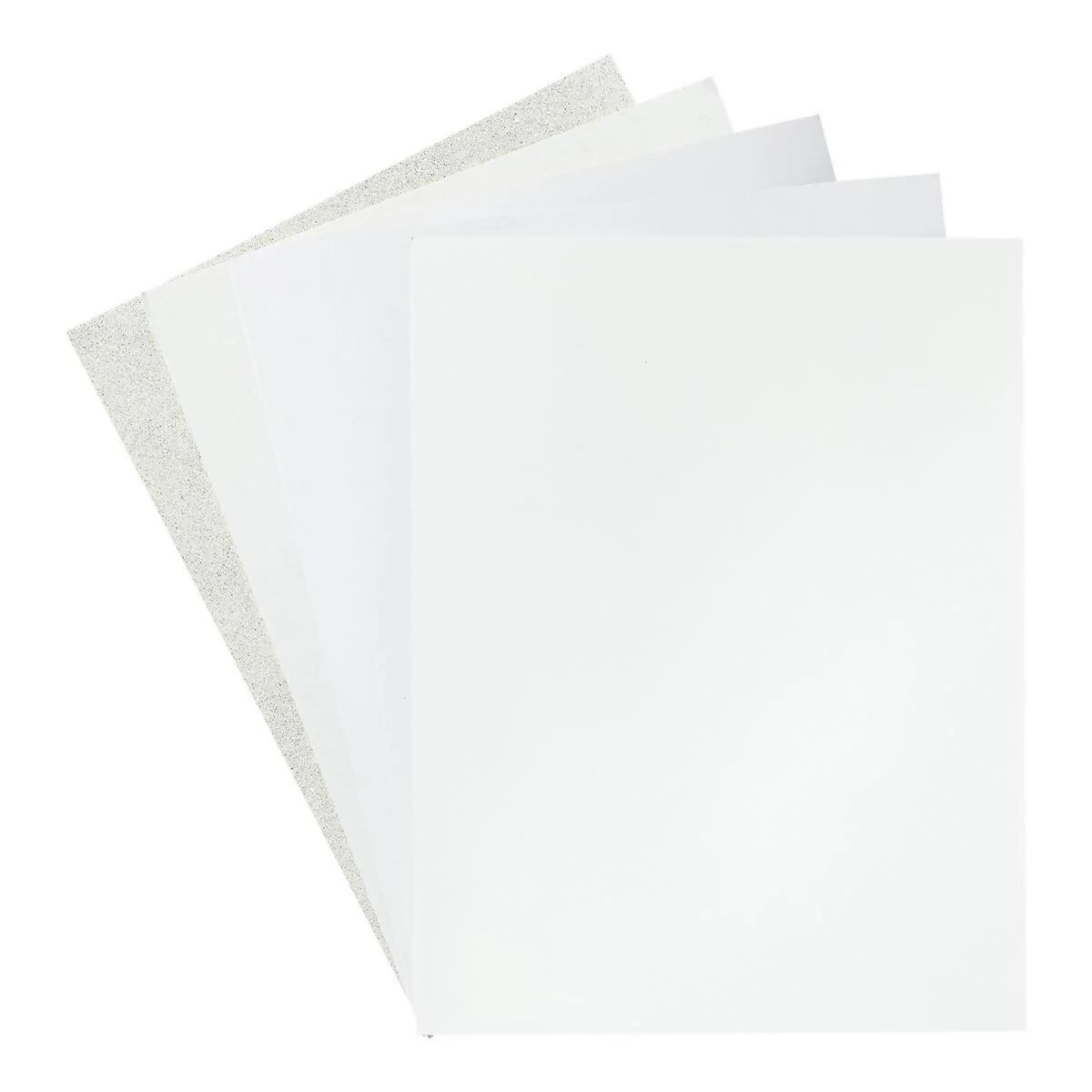 Two white sheets of paper with gray edges on a white background